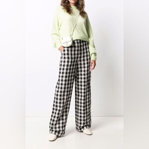 Tory Burch Gingham Wide Leg Linen Trousers
